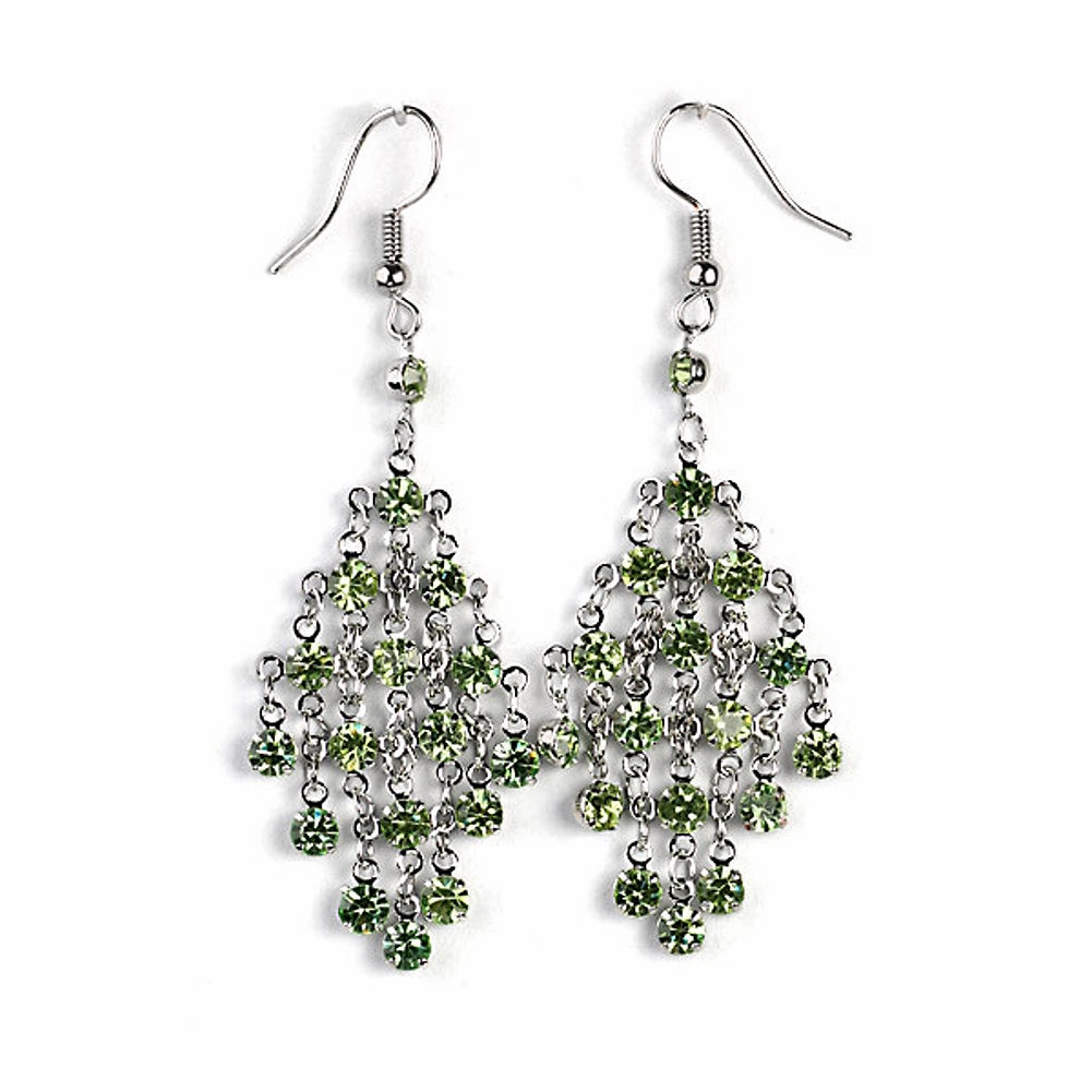 Chandelier Green Austrian Crystal Earrings Silvertone Graceful Detail