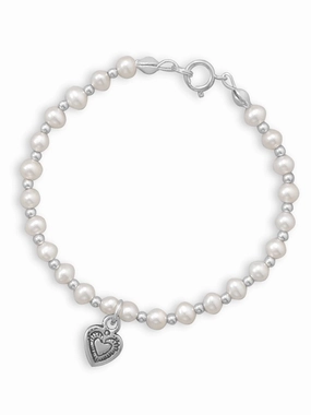 Cultured Freshwater Pearl and Sterling Silver Oxidized Heart Bracelet Unbridled Combinations