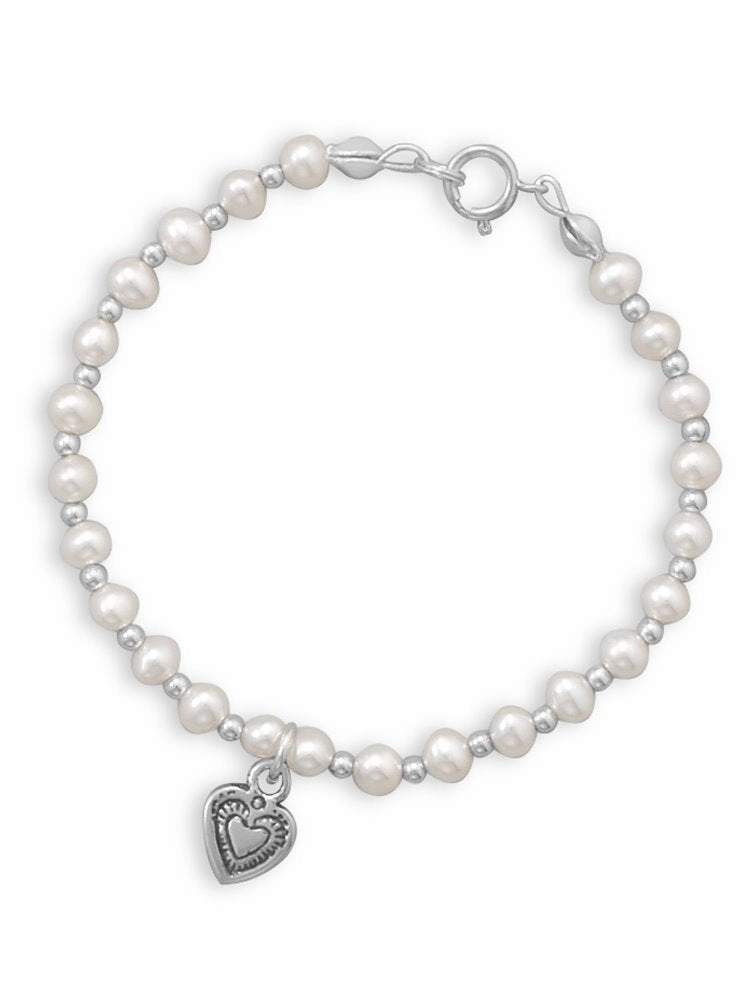 Cultured Freshwater Pearl and Sterling Silver Oxidized Heart Bracelet Unbridled Combinations
