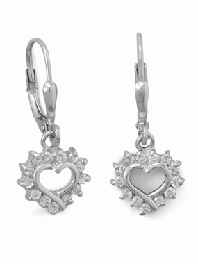 Small Dangle Heart Earrings with Cubic Zirconia Rhodium on Sterling Silver Unique product