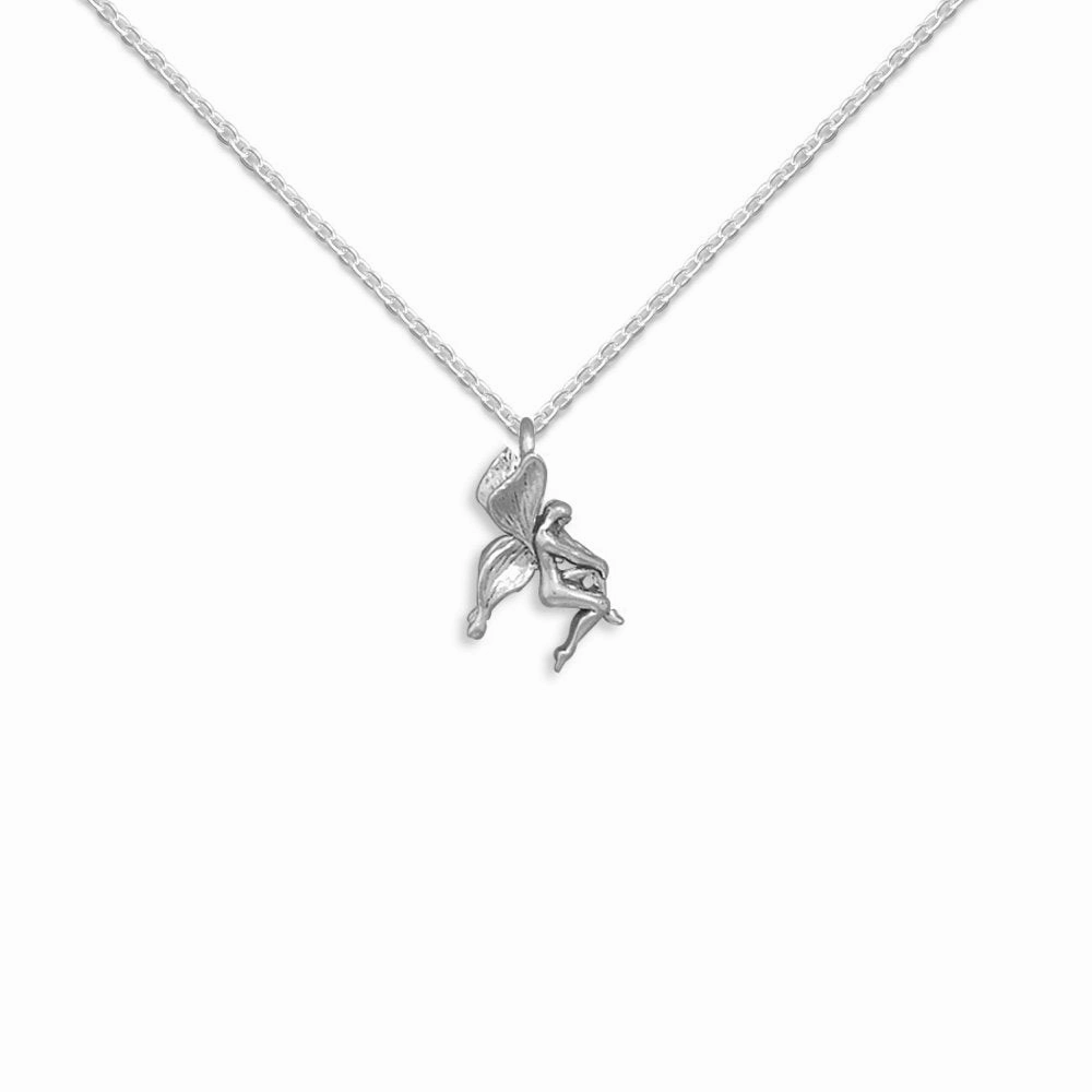 Small Fairy Slide Pendant Necklace Sterling Silver - Includes Chain, Made in USA Elegant Style Minimal Gift