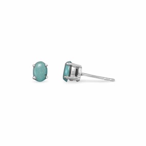 Small Oval Stabilized Turquoise Post Stud Earrings Sterling Silver Unique Element