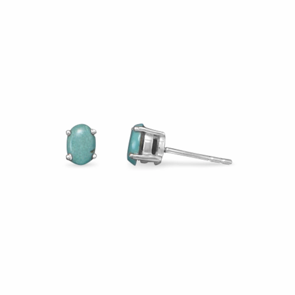 Small Oval Stabilized Turquoise Post Stud Earrings Sterling Silver Unique Element