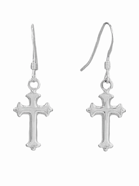 Small Polished Cross Dangle Earrings with Fleuree Sterling Silver Vacation Decoration