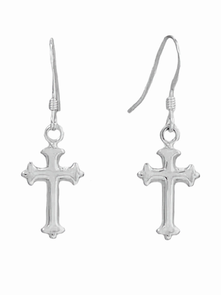 Small Polished Cross Dangle Earrings with Fleuree Sterling Silver Vacation Decoration