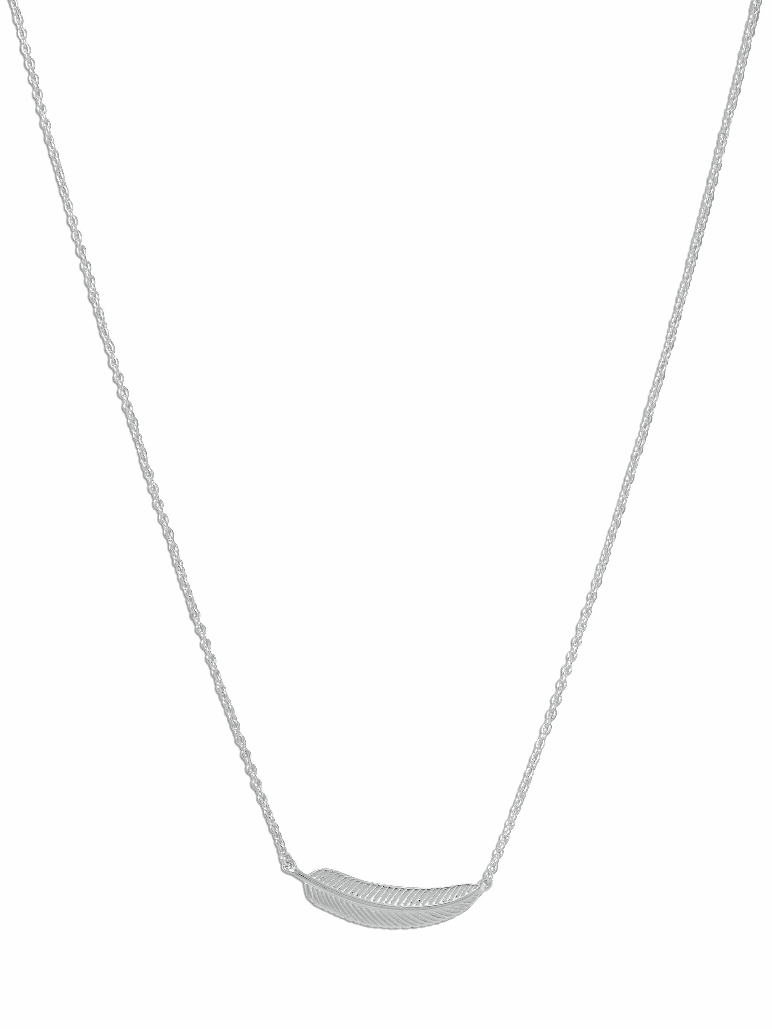 Trend Mood For Graduation Small Sideways Feather Necklace Rhodium-plated Sterling Silver Adjustable