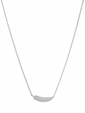 Trend Mood For Graduation Small Sideways Feather Necklace Rhodium-plated Sterling Silver Adjustable