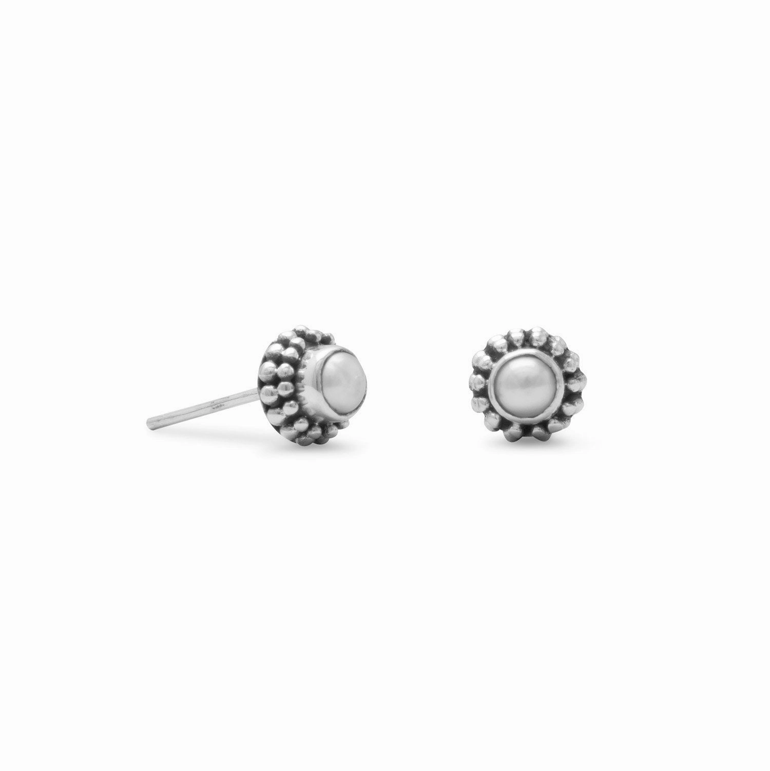 Small White Cultured Freshwater Pearl Post Stud Earrings 4mm Size Flower Bead Miniature Piece Timeless Ornament