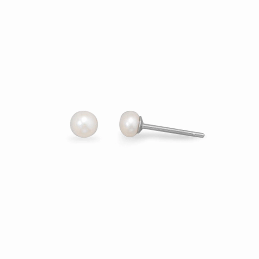 Small White Cultured Freshwater Pearl Stud Post Sterling Silver Earrings Glittering Aesthetic Elegant Element