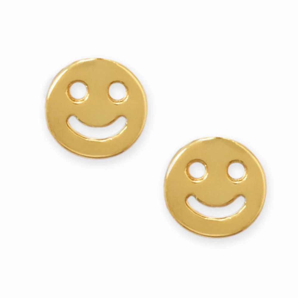 Tiny Decoration Smiley Face 5mm Stud Earrings 14K Gold-plated Silver