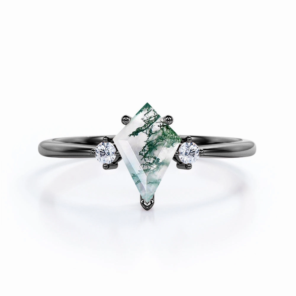 Exchange Option Youth Present Three Stone 1 Carat Kite Moss Agate Engagement Ring