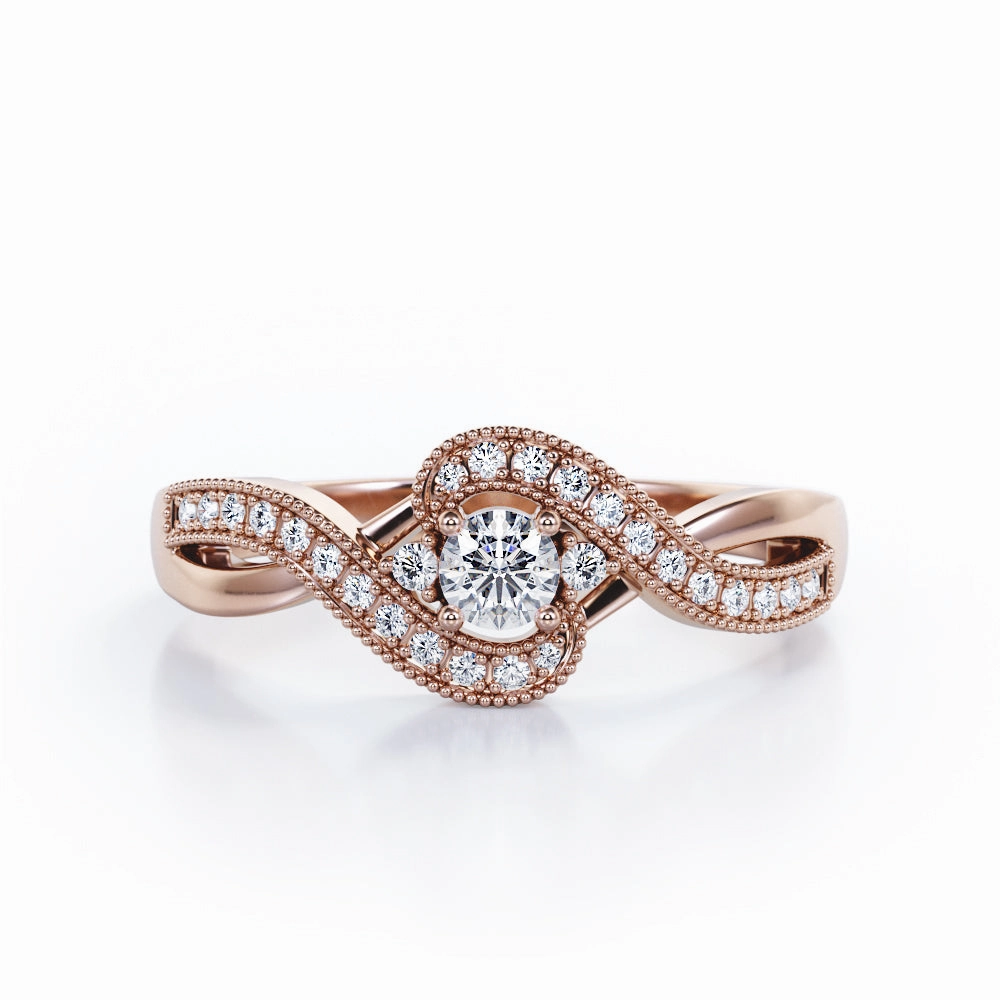 Traditional Work Art-Deco Infinity Tension 0.45 TCW Round-Shaped Diamond 3-Stone Pave Engagement Ring in White Gold