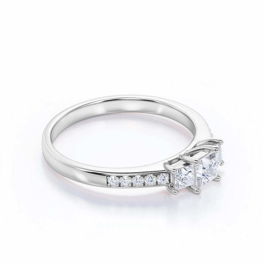 Trilogy 0.50 Ct Princess Cut Diamond Engagement Ring Gentle Outline