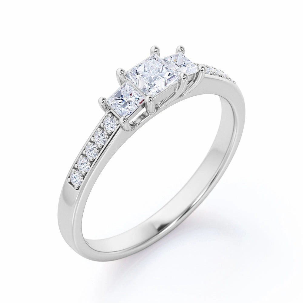 Relaxed Style Trilogy 0.50 Ct Princess Cut Diamond Engagement Ring