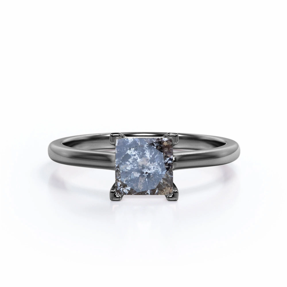 Handcrafted Craft Solitaire 0.5 Ct Princess Cut Salt and Pepper Diamond Engagement Ring