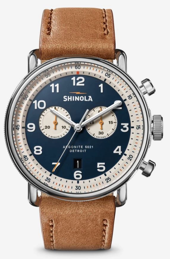 Dazzling Glow Rich Shine Shinola Canfield Model C56 2 Eye Chrono 43mm, Bourbonlthrstrp