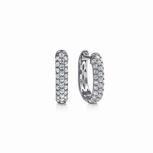 14K White Gold Pave Diamond Classic Oval Hoop Earrings Natural Flow Timeless Treasures
