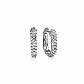 14K White Gold Pave Diamond Classic Oval Hoop Earrings Natural Flow Timeless Treasures