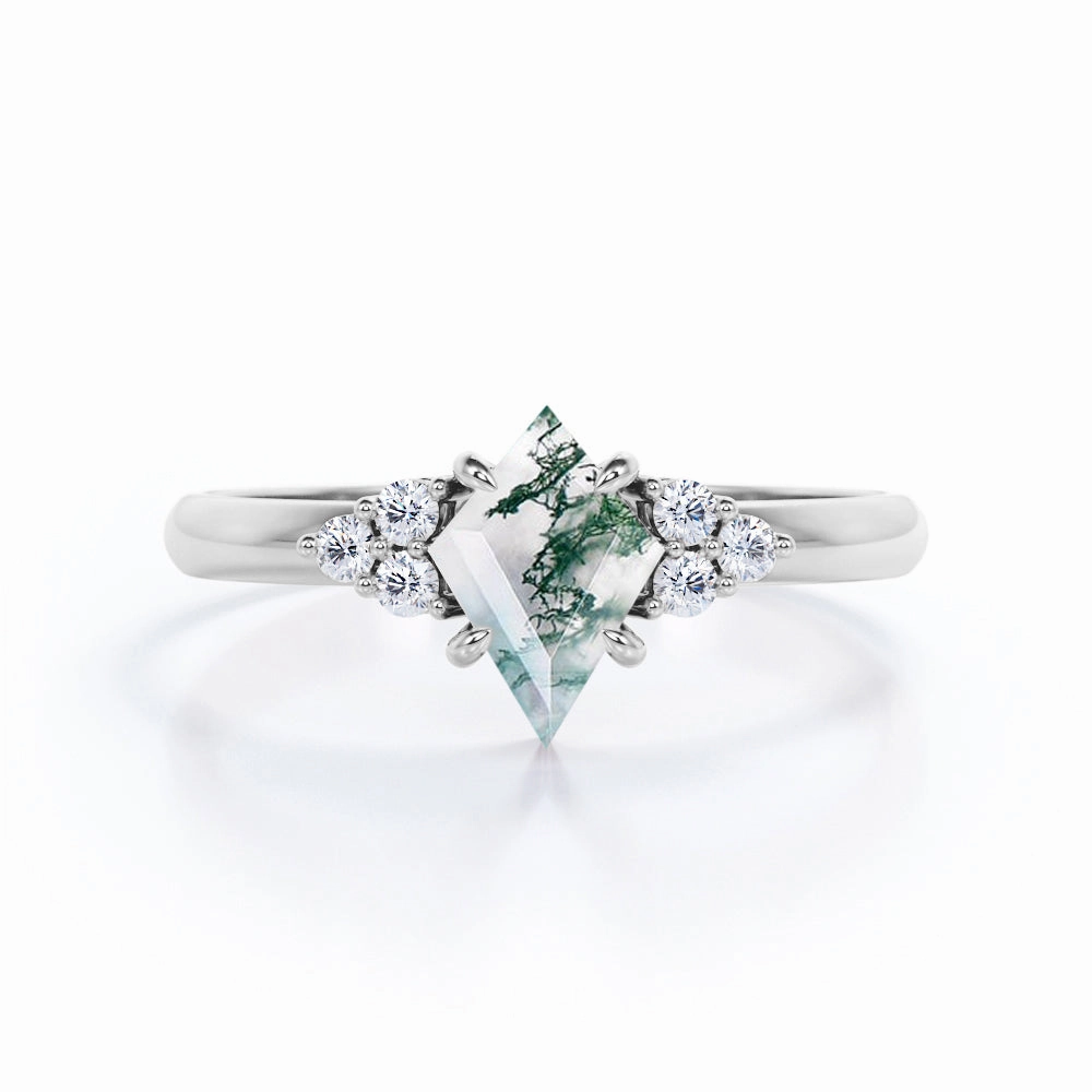 Clustered Triangle 1 Ct Kite Moss Agate Engagement Ring Ornate Product