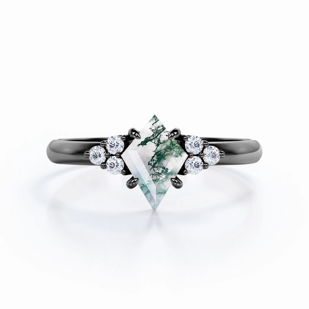 Clustered Triangle 1 Ct Kite Moss Agate Engagement Ring Practical Design Industrial Made