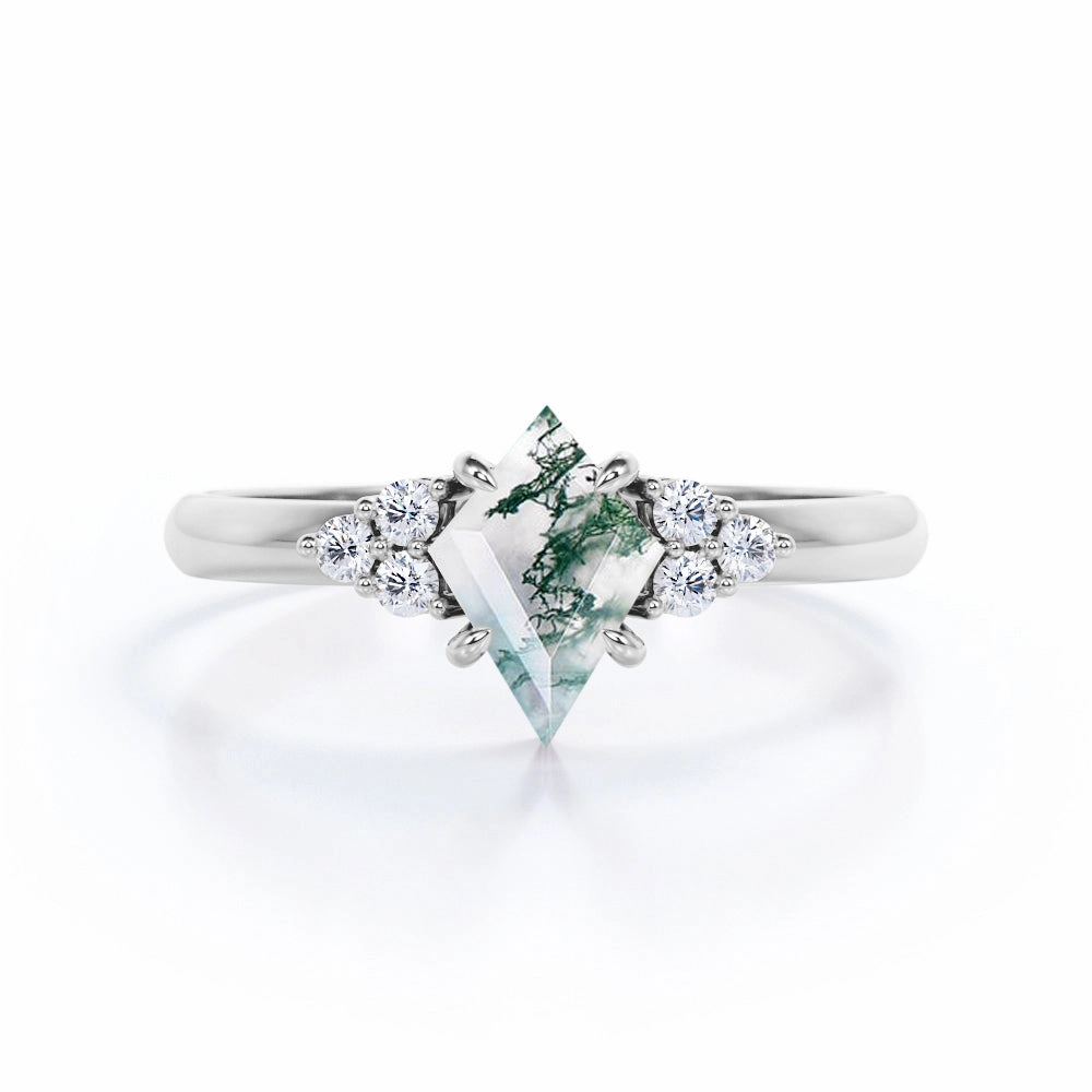 Classic Simplicity Birthday Surprise Clustered Triangle 1 Ct Kite Moss Agate Engagement Ring