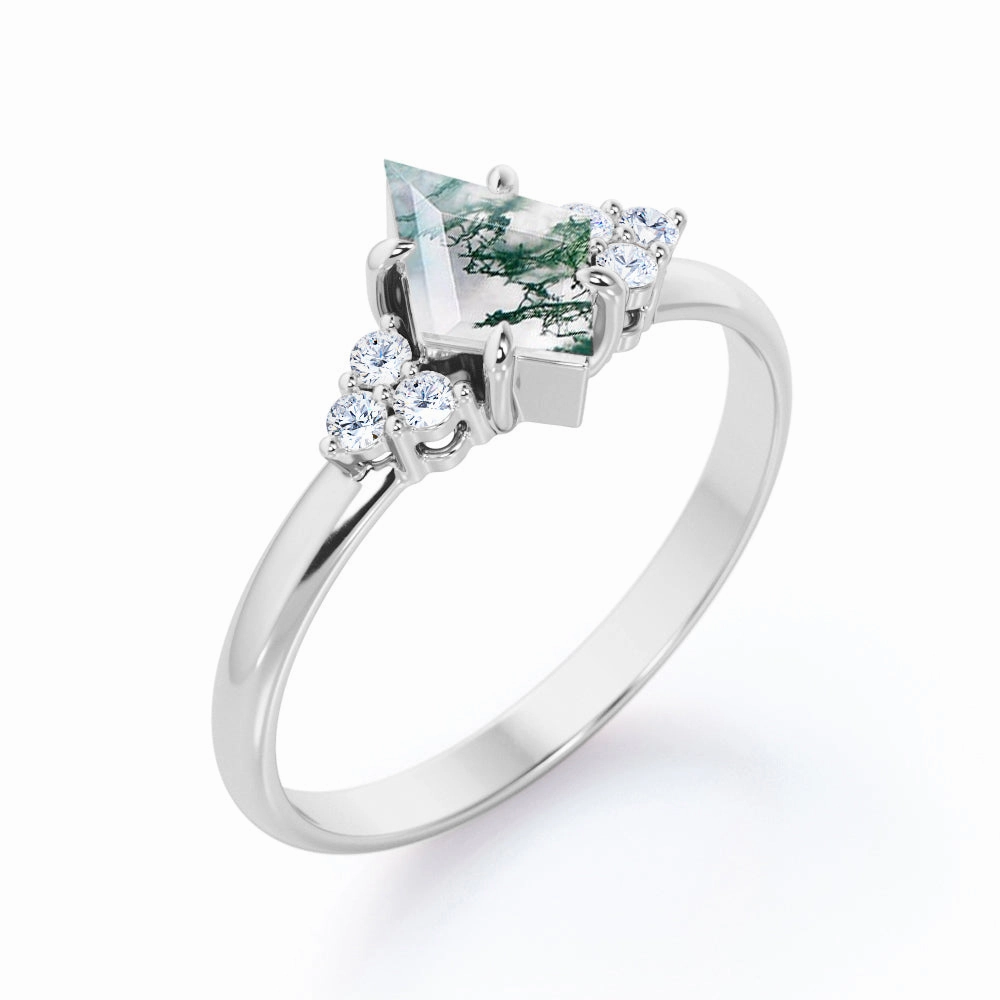 Clustered Triangle 1 Ct Kite Moss Agate Engagement Ring Timeless Art Unique Style