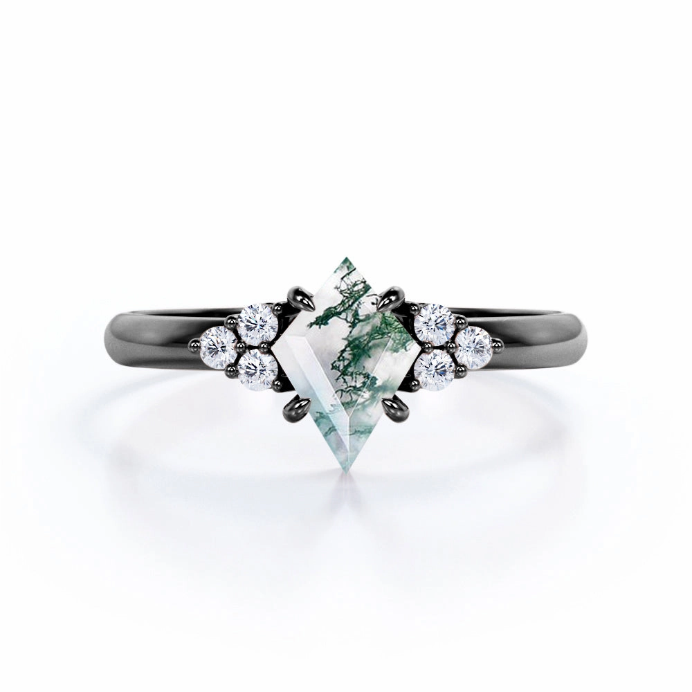 Neutral palette Gift Guide Clustered Triangle 1 Ct Kite Moss Agate Engagement Ring
