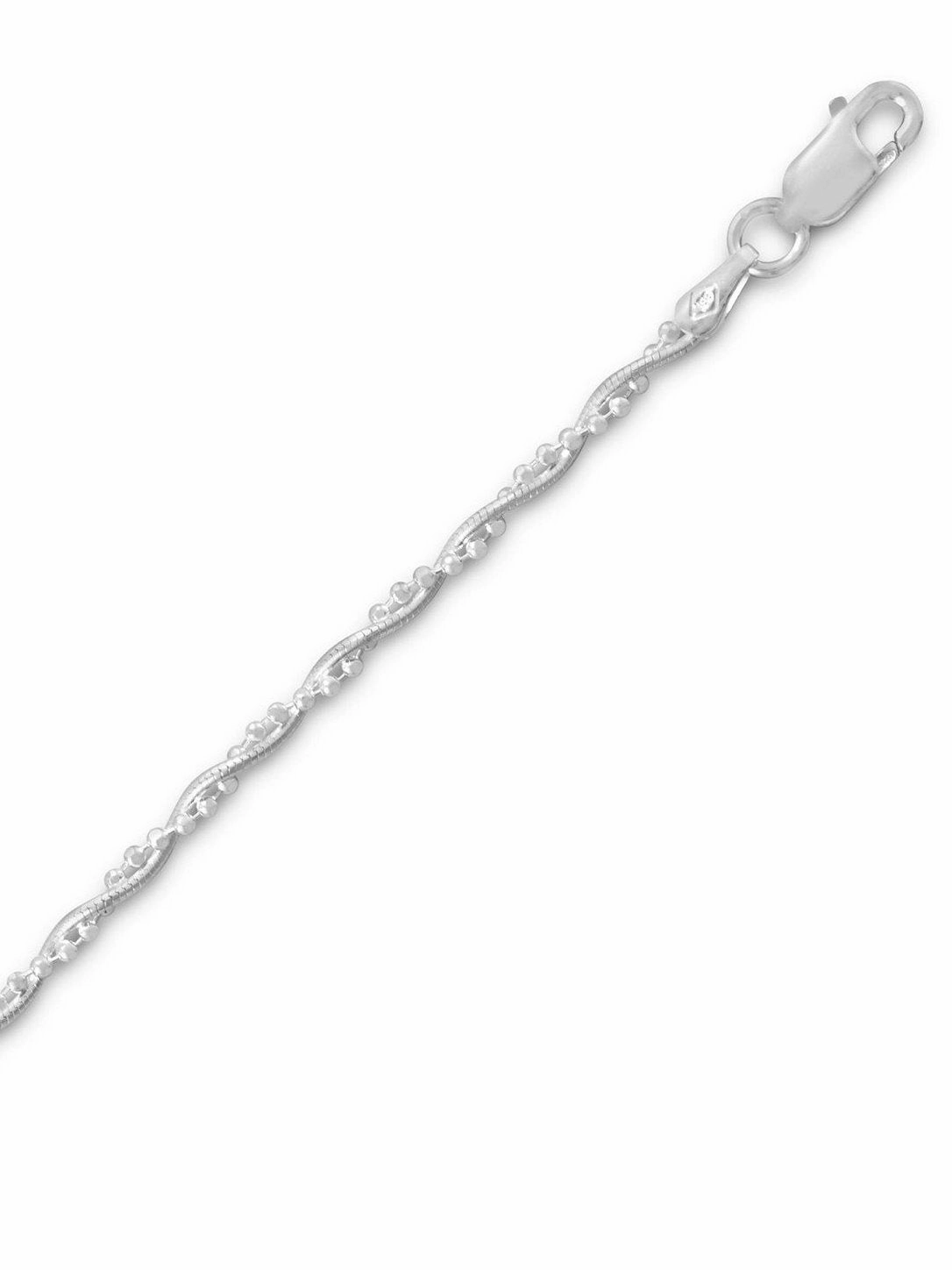Fashionable Lady Snake and Faceted Bead Twist Chain Necklace Sterling Silver