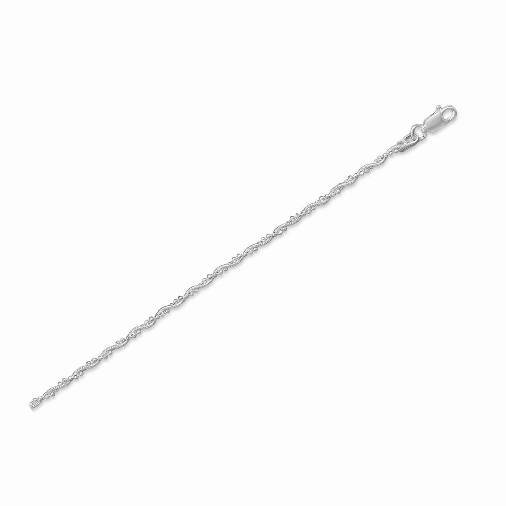 Artistic Vibe Designer Glow Snake Chain with Faceted Bead Twist Bracelet Anklet Sterling Silver, 9-inch