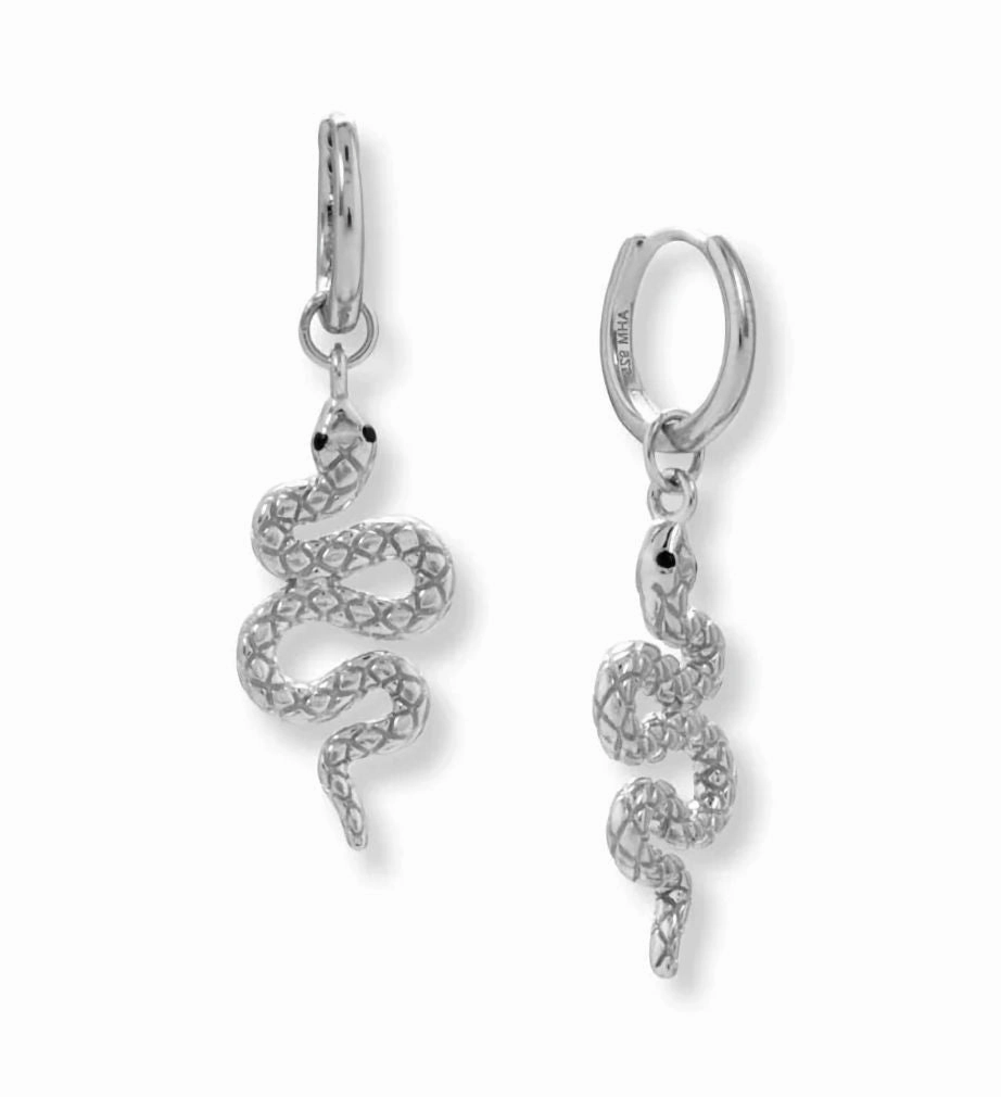 Snake Earrings with 11mm Endless Hoop Black Cubic Zirconia Eye Accents Oversized Accessory