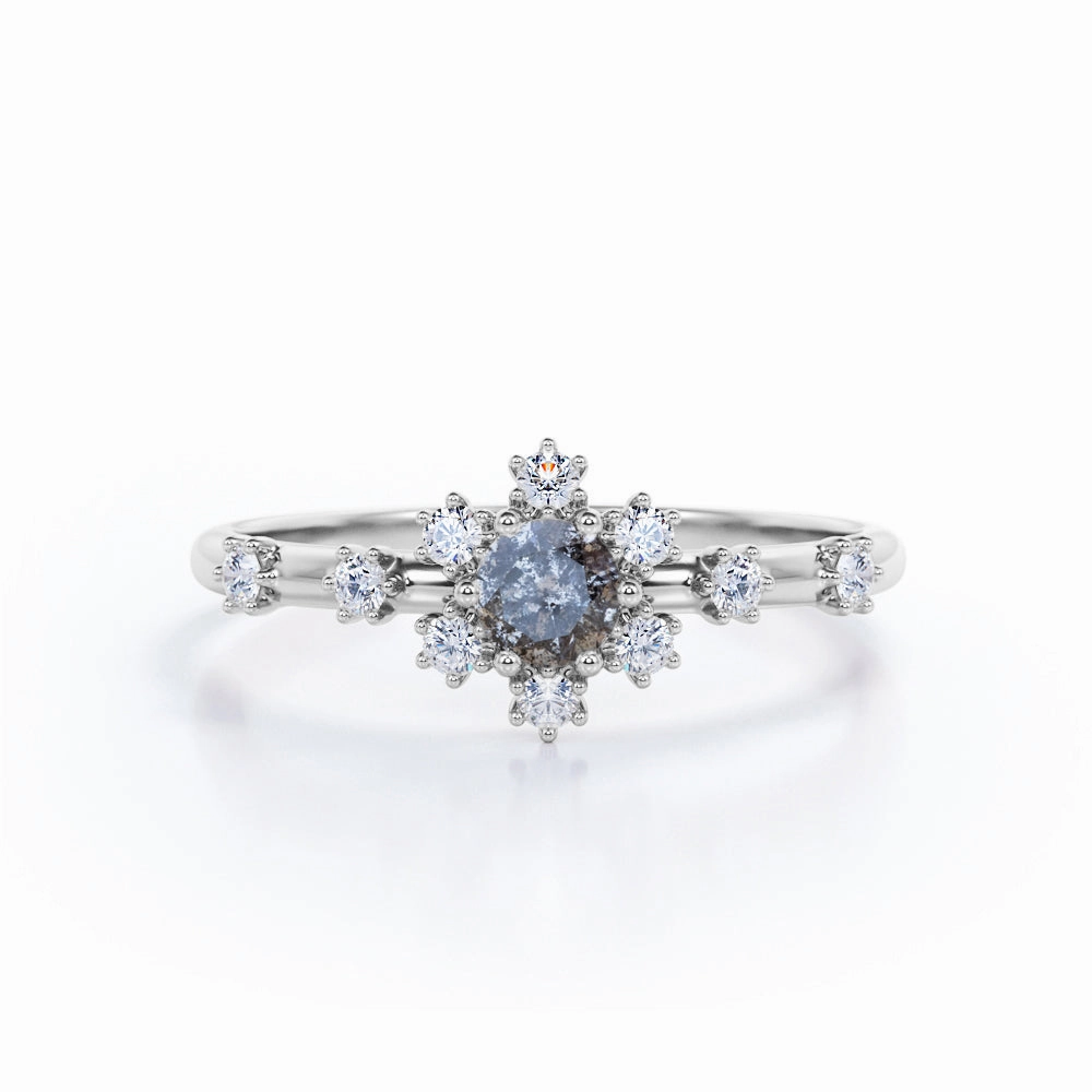 Luxury Trinket Snowflake 0.58 Ct Round Salt and Pepper Diamond Promise Ring