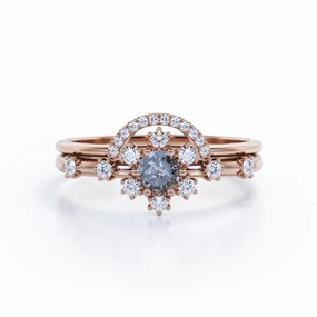 Snowflake 0.95 Ct Round Salt and Pepper Diamond Bridal Set Effortless Look