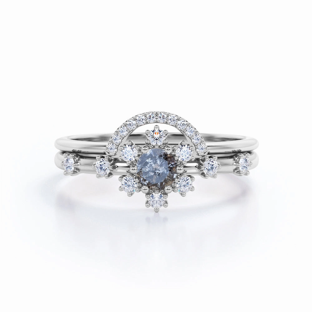 Snowflake 0.95 Ct Round Salt and Pepper Diamond Bridal Set Generational Piece