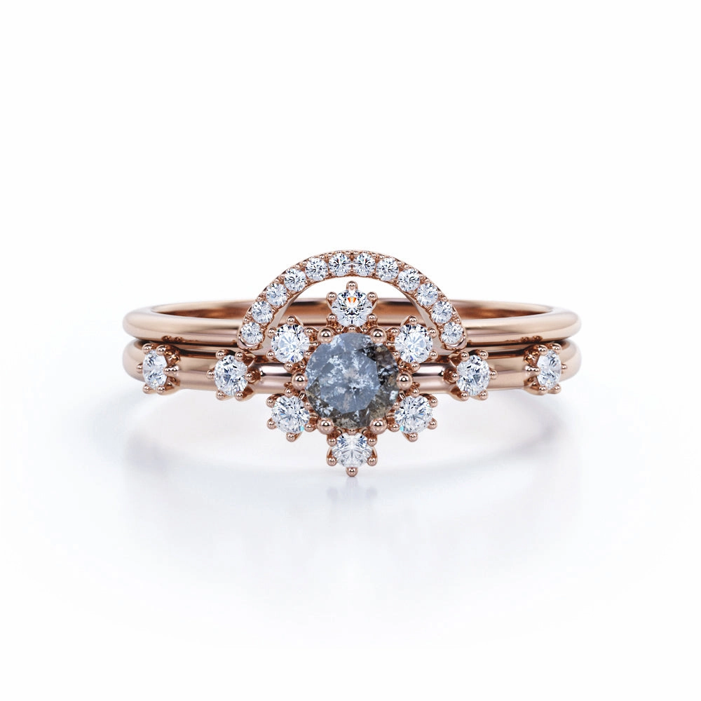 Snowflake 0.95 Ct Round Salt and Pepper Diamond Bridal Set Effortless Look