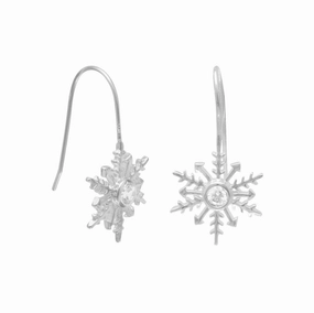 Splendid Piece Snowflake Earrings Cubic Zirconia Polished Sterling Silver