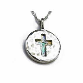Casual Accent Enduring Adornment Ancient Roman Glass Necklace with Cut Out Cross Sterling Silver