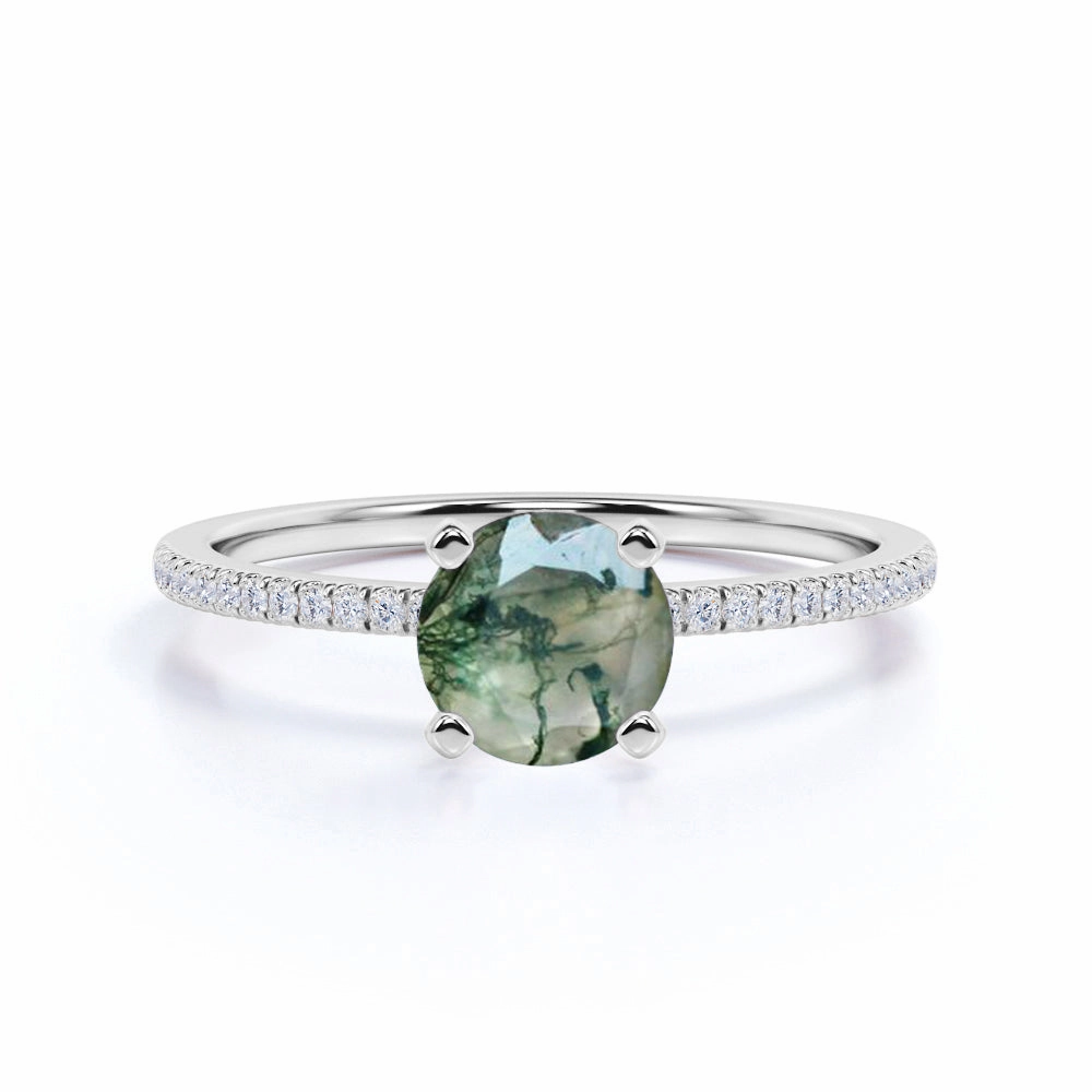 Easy on Coated Material 1.20 Carat Round Cut Moss Agate Semi Eternity Ring