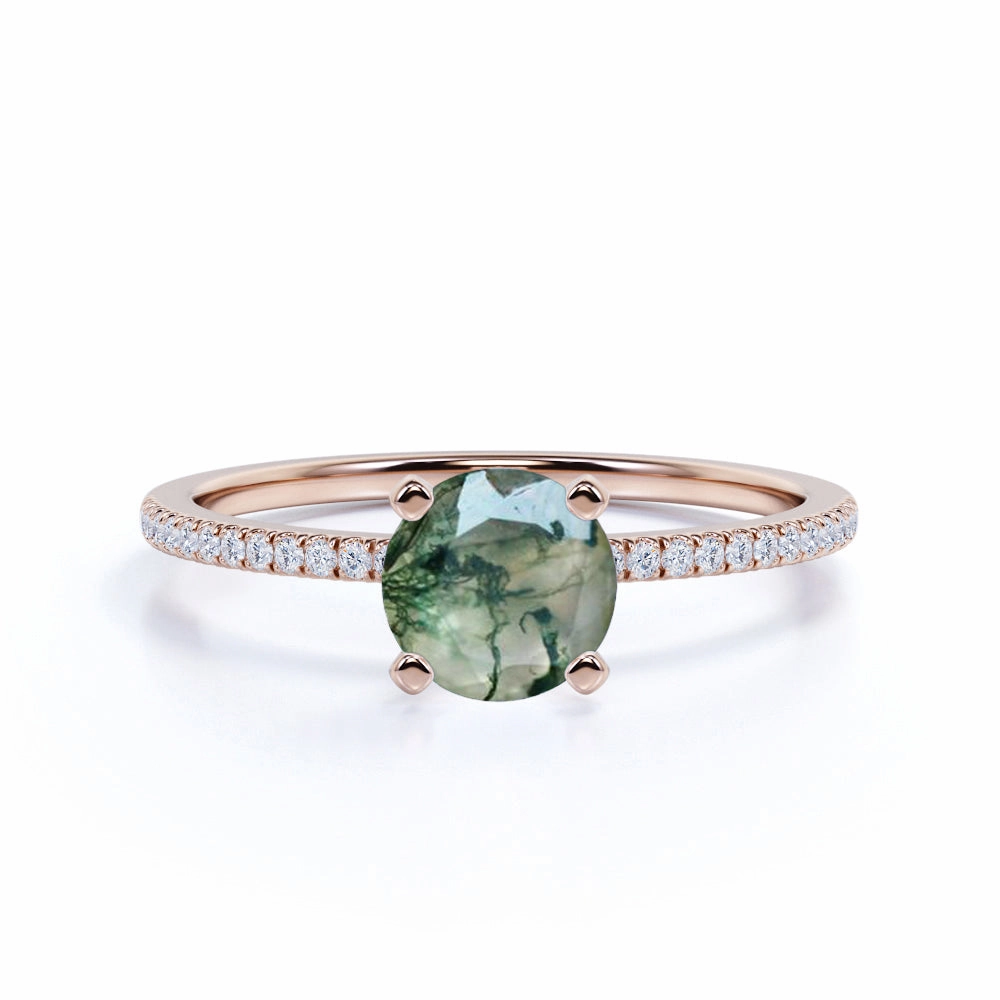 Stylish Spark 1.20 Carat Round Cut Moss Agate Semi Eternity Ring