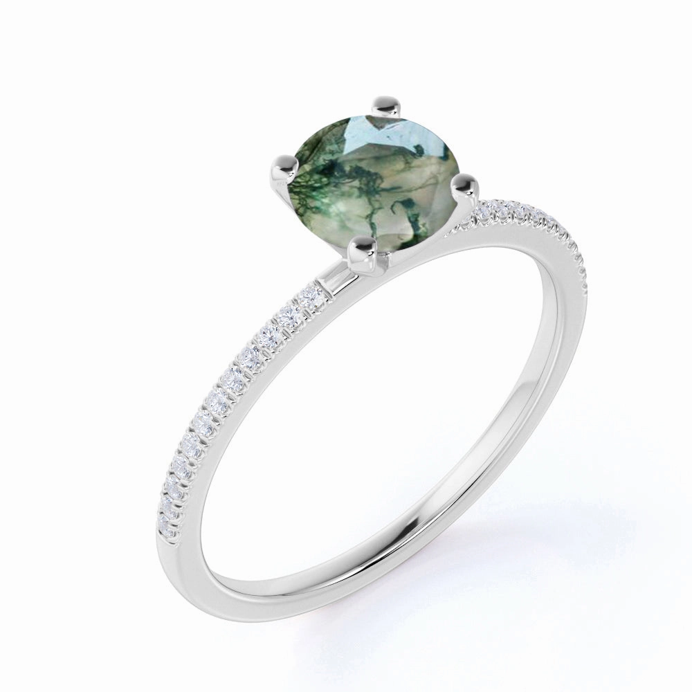 1.20 Carat Round Cut Moss Agate Semi Eternity Ring Graceful Texture Contemporary Memento