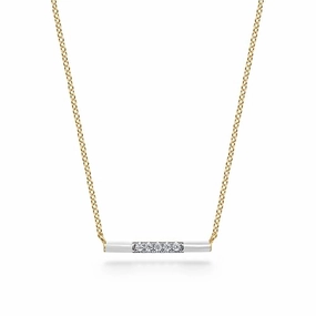 Enamel - 14K Yellow Gold Diamond Bar Necklace with White Enamel Elite Touch Anniversary Surprise