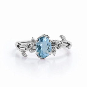 1 ct Oval Aquamarine Leaf and Vine Engagement Ring Actual Piece