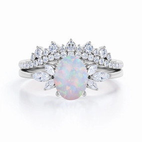Excellent Article Seven Stone 1.75 Ct Oval Cut Lab Created Opal Bridal Set