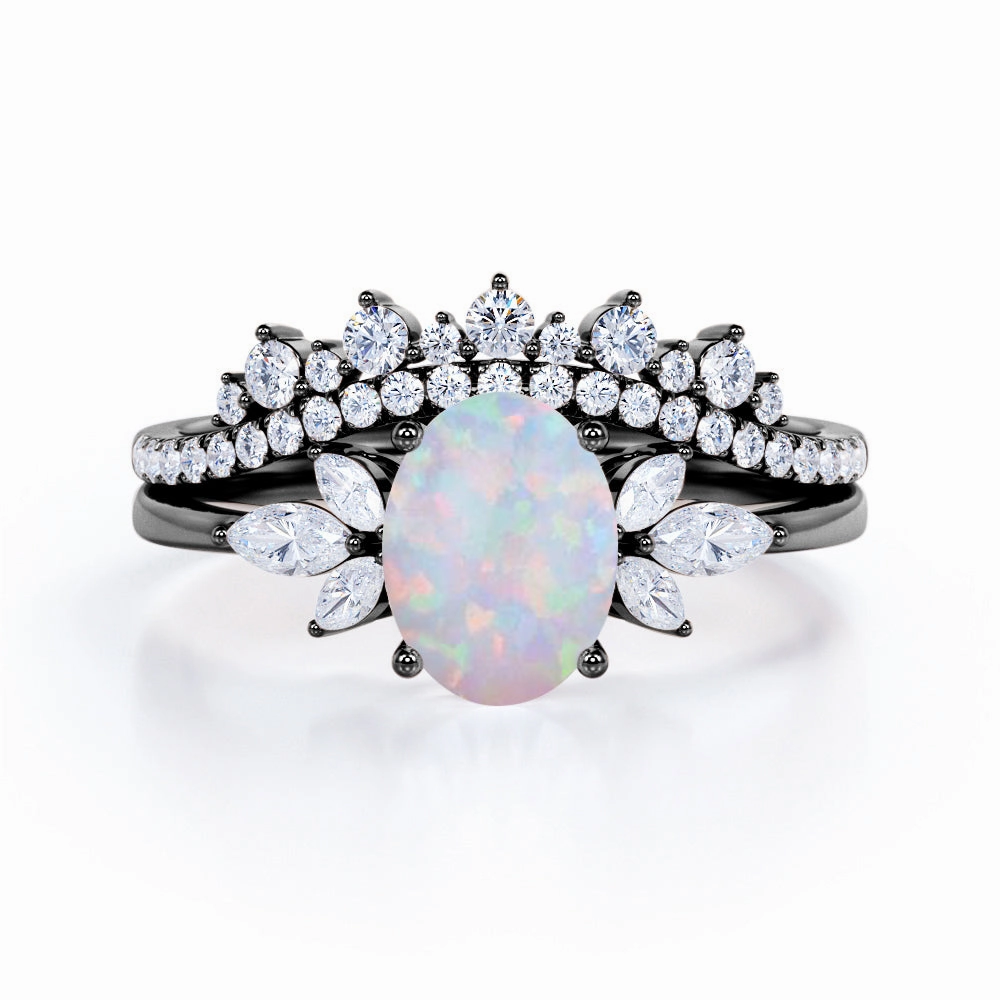 Vibrant Accent Seven Stone 1.75 Ct Oval Cut Lab Created Opal Bridal Set