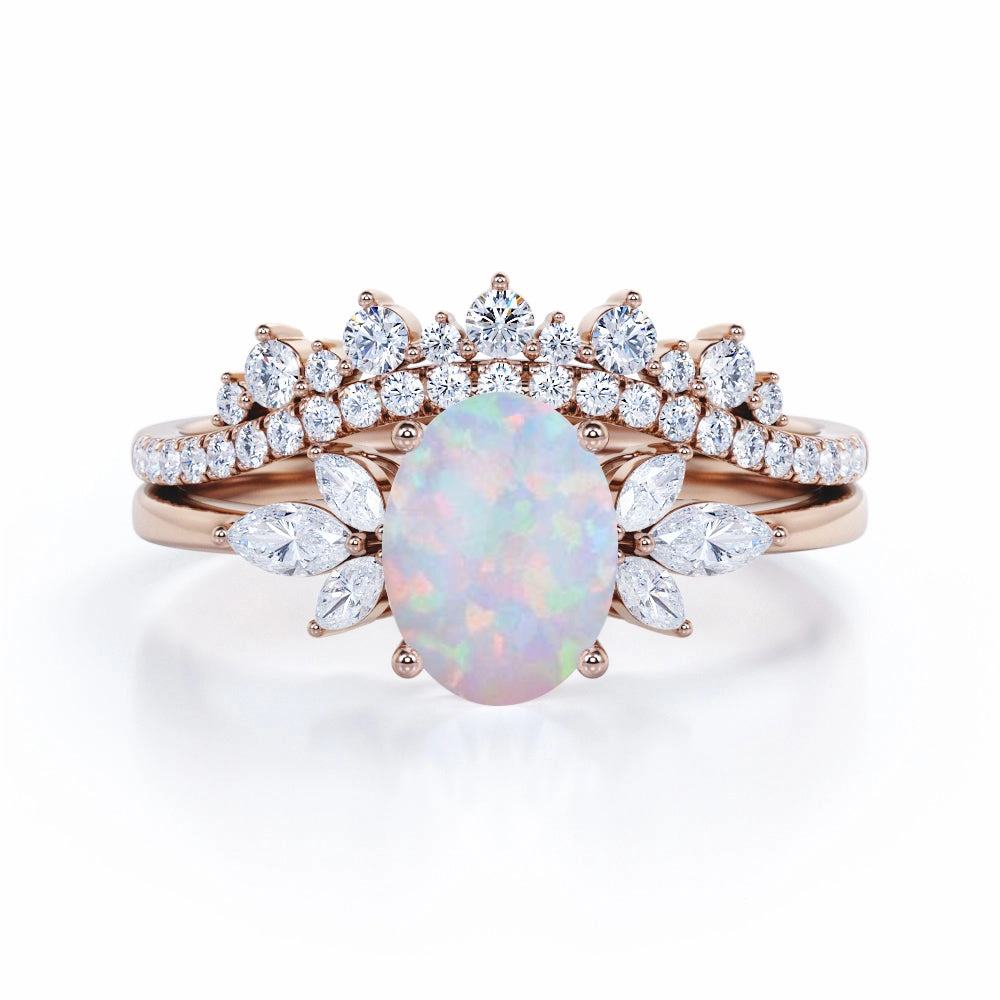 Seven Stone 1.75 Ct Oval Cut Lab Created Opal Bridal Set Trendy Article