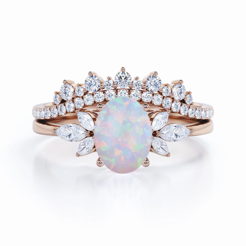 Seven Stone 1.75 Ct Oval Cut Lab Created Opal Bridal Set Affordable Symbol Sturdy Craft