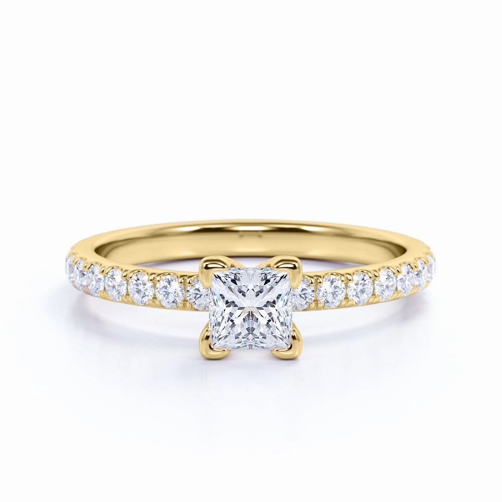 Easy Style Delicate Design Half Eternity Solitaire 0.50 ct TDW Princess Cut Diamond Engagement Ring