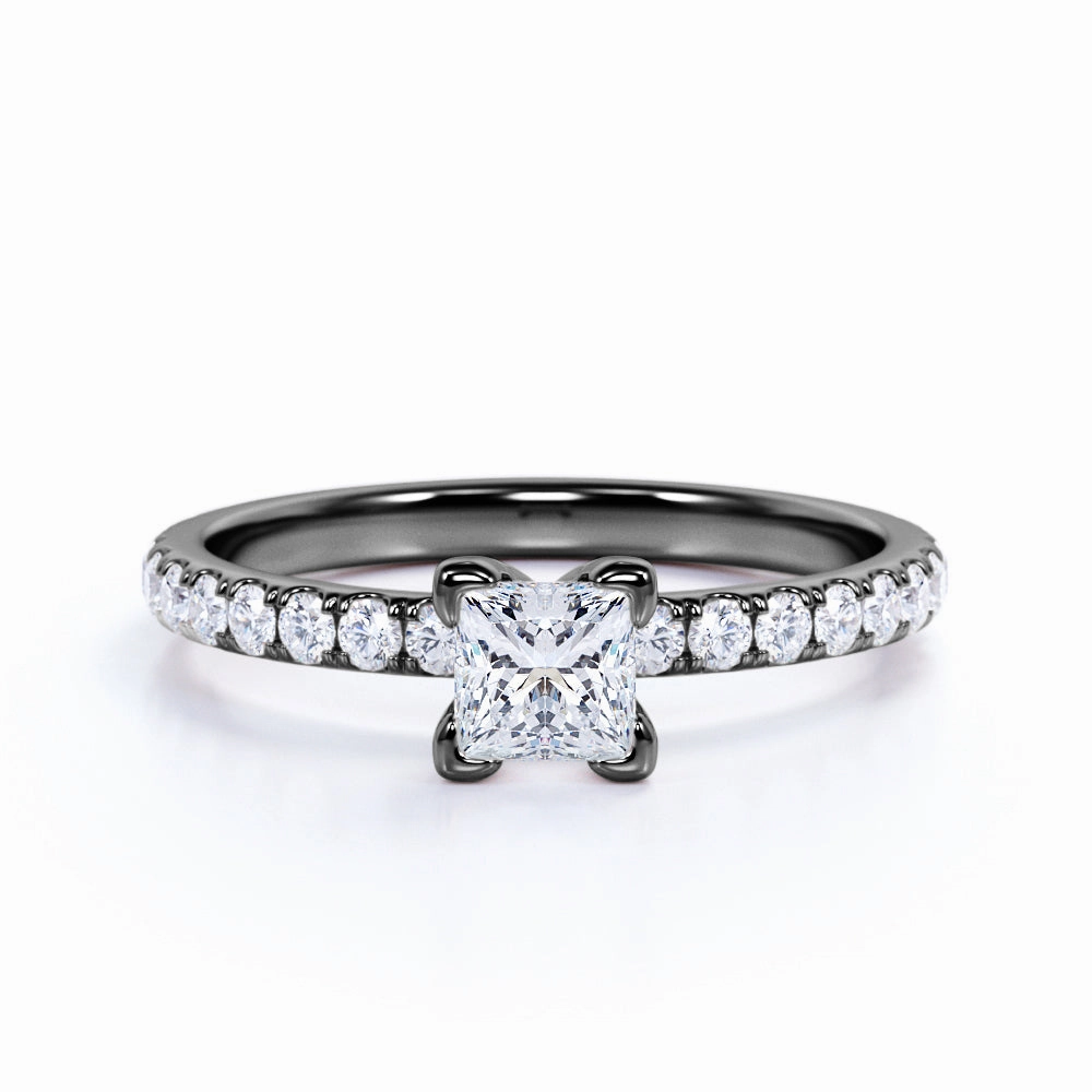 Half Eternity Solitaire 0.50 ct TDW Princess Cut Diamond Engagement Ring Modern Design