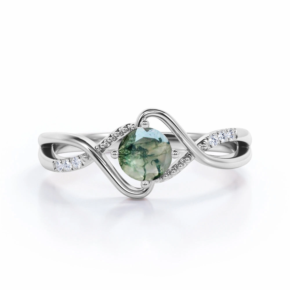 Daily Wear Infinity 0.6 Carat Round Moss Agate Engagement Ring