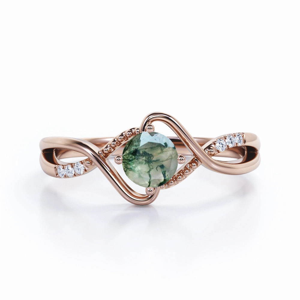 Casual Outfit Infinity 0.6 Carat Round Moss Agate Engagement Ring