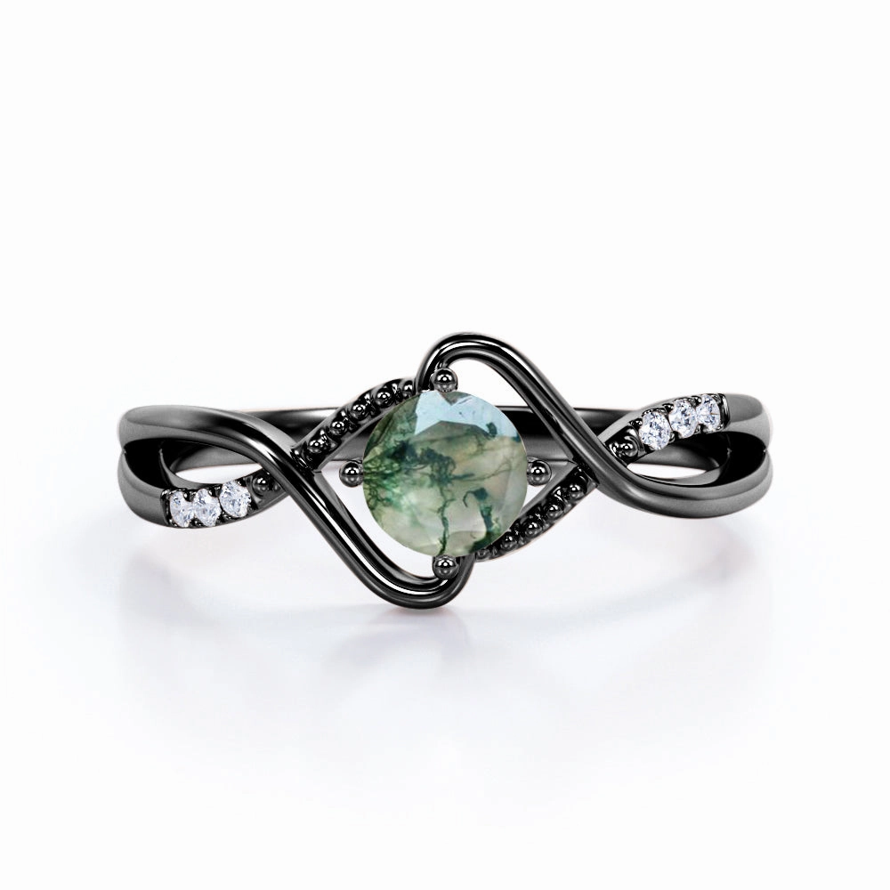 Infinity 0.6 Carat Round Moss Agate Engagement Ring Trendy Work Designer Expression